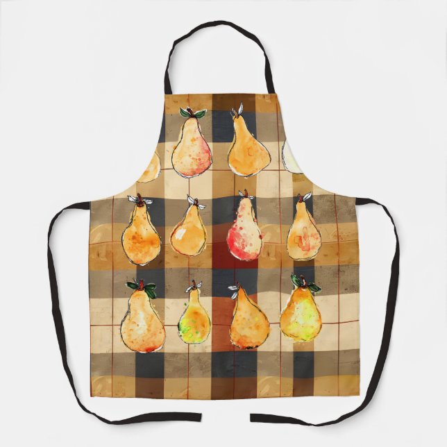 Herbstliche Karierte Schürze mit Birnen-Design (Vorderseite)