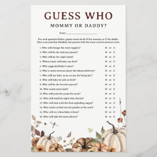 Herbstliche Kürbis-Baby-Party-Spiel "Rate Wer" Flyer