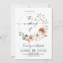 Herbstliche Kürbis-Blumen-Hochzeitseinladung