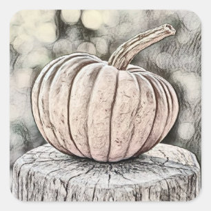 Herbstliche Kürbisse in Herbstfarben Zeichnung  Quadratischer Aufkleber