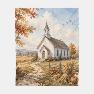 Herbstliche ländliche Kirchen-Wasserfarbenlandscha Fleecedecke