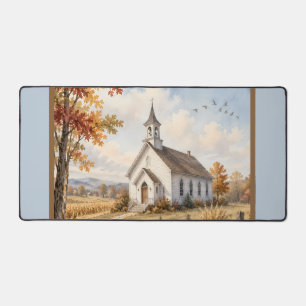 Herbstliche ländliche Kirchen-Wasserfarbenlandscha Schreibtischunterlage