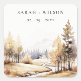 Herbstliche Landschaft Hochzeit mit verschlungener Quadratischer Aufkleber