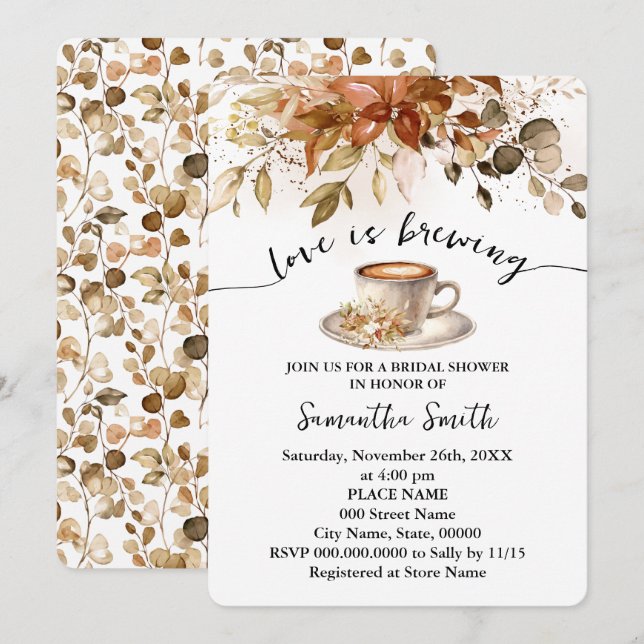 Herbstliche Liebe ist Brautparty Brechen Kaffee Ba Einladung (Vorne/Hinten)