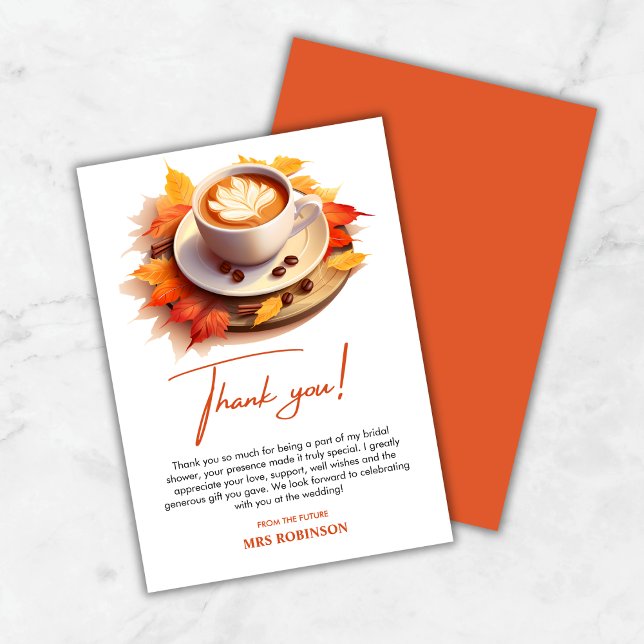 Herbstliche Liebe ist das Break Coffee Brautparty Dankeskarte (Fall Autumn Love is Brewing Coffee Bridal Shower Thank You Card )
