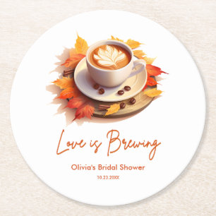 Herbstliche Liebe ist das Break Coffee Brautparty Runder Pappuntersetzer