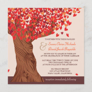 Herbstliche Liebe Romantischer Eichenbaum Hochzeit Einladung