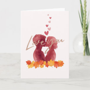 Herbstliche Liebeskarte Love You mit küssendem Paa Karte