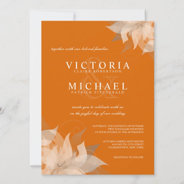 Herbstliche Mandarine Einladung zur Hochzeit (Vorderseite)