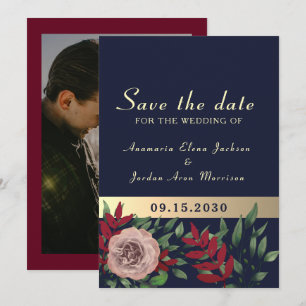 Herbstliche Navy Bordeaux Blumenhochzeit Save The Date