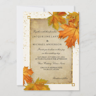 Herbstliche Niederlage Blätter Hochzeit Einladung