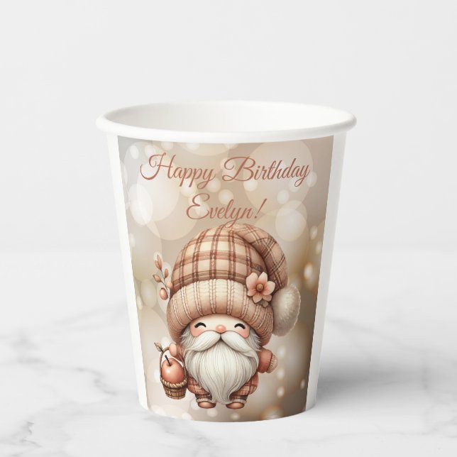 Herbstliche Niedliche Gnome Herbstlaub Geburtstag Pappbecher (Vorderseite)