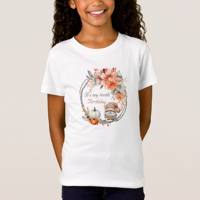 Herbstliche Niedliche Gnome Herbstlaub Geburtstag T-Shirt (Vorderseite)