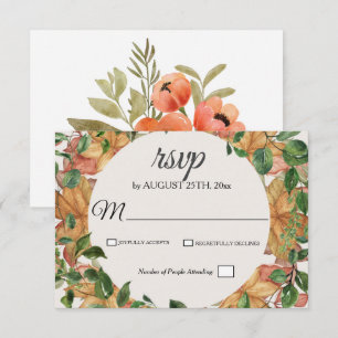 Herbstliche Orangefarbene Grünpflanzen Wasserfarbe RSVP Karte