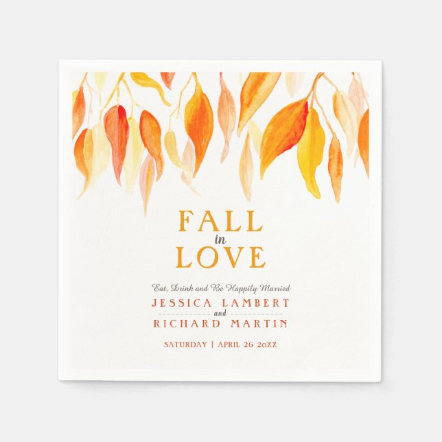 Herbstliche Orangenhochzeit in der Liebe Blätter Serviette (Vorderseite)