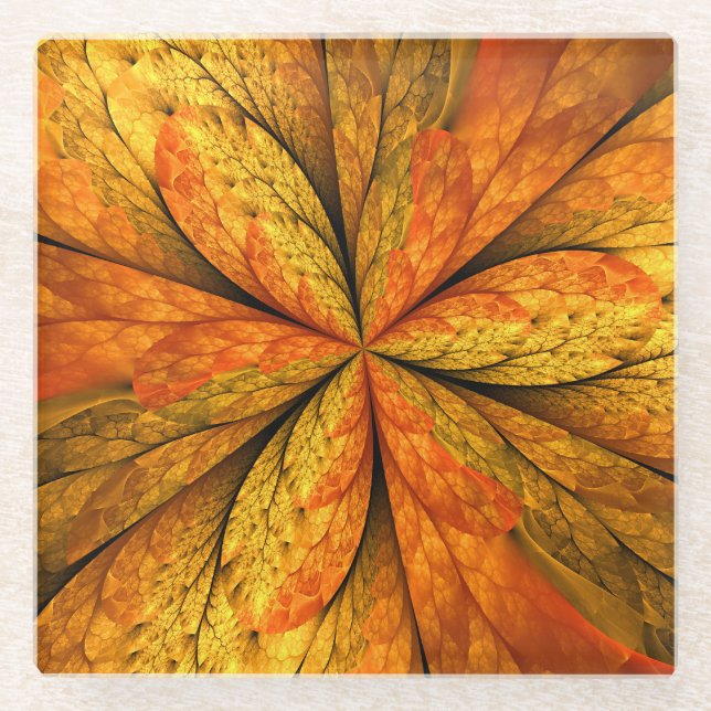 Herbstliche Pflanze, Modernes Abstraktes Fraktal Glasuntersetzer (Vorderseite)