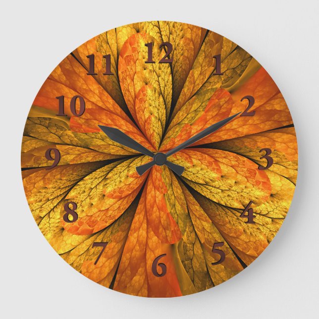 Herbstliche Pflanze, Modernes Abstraktes Fraktal Große Wanduhr (Vorderseite)