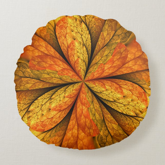 Herbstliche Pflanze, Modernes Abstraktes Fraktal Rundes Kissen (Vorderseite)