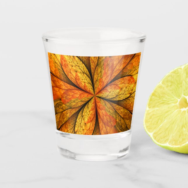 Herbstliche Pflanze, Modernes Abstraktes Fraktal Schnapsglas (Vorderseite)