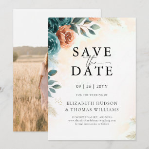 Herbstliche Romantische Türkis-Braunorange Elegant Save The Date