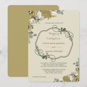 Herbstliche Rose in Gold und Silber Einladung