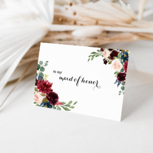 Herbstliche rustikale Burgunder-Ehrenbrautjungfer  Dankeskarte