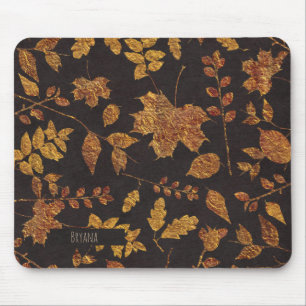 Herbstliche rustikale goldene Blätter Eleganter He Mousepad