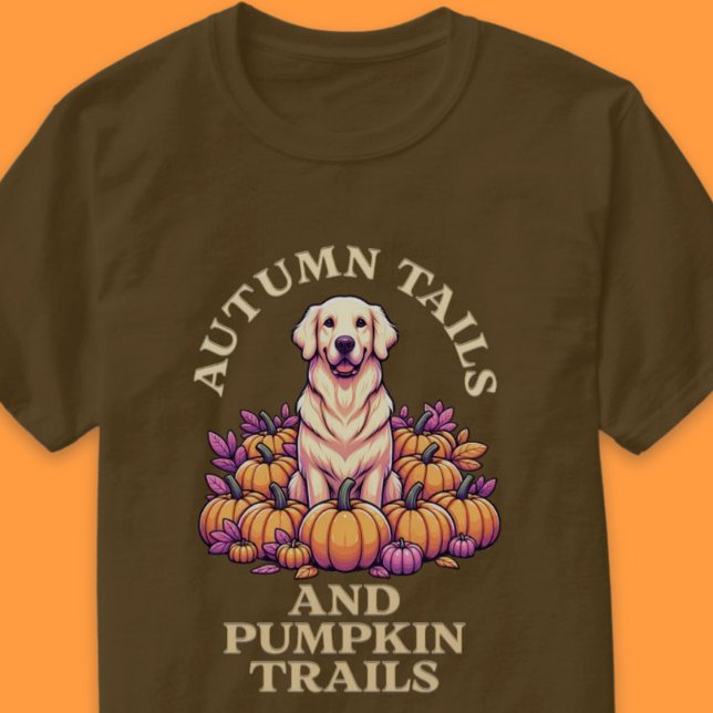 Herbstliche Schwänze und Pumpkettenwege Goldene Re T-Shirt (Autumn Tails and Pumpkin Trails Golden Retriever T-Shirt)