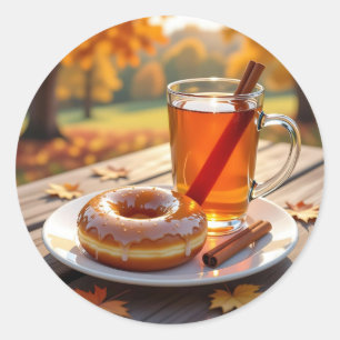 Herbstliche Segnungen Apfelwein und Donut Runder Aufkleber