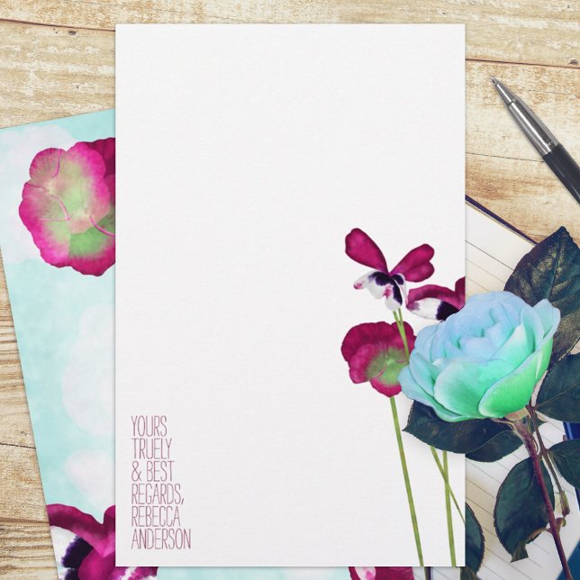 Herbstliche Stiefmütterchen, Aqua, Rosa, Violett S (violet pink magenta pansy pansies floral budget personalized letter writing stationary paper sheets)