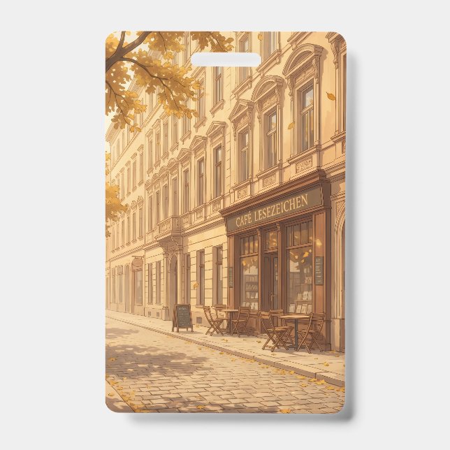 Herbstliche Straßenszene mit Büchern Ausweis (Vorderseite)