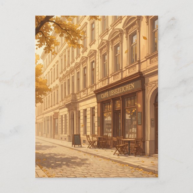 Herbstliche Straßenszene mit Büchern Postkarte (Vorderseite)