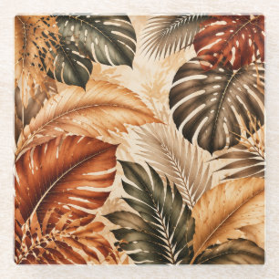 Herbstliche Tropische Monstera-Botanik-Muster Glasuntersetzer