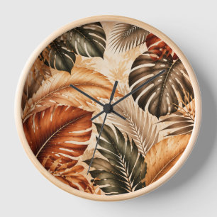 Herbstliche Tropische Monstera-Botanik-Muster Uhr