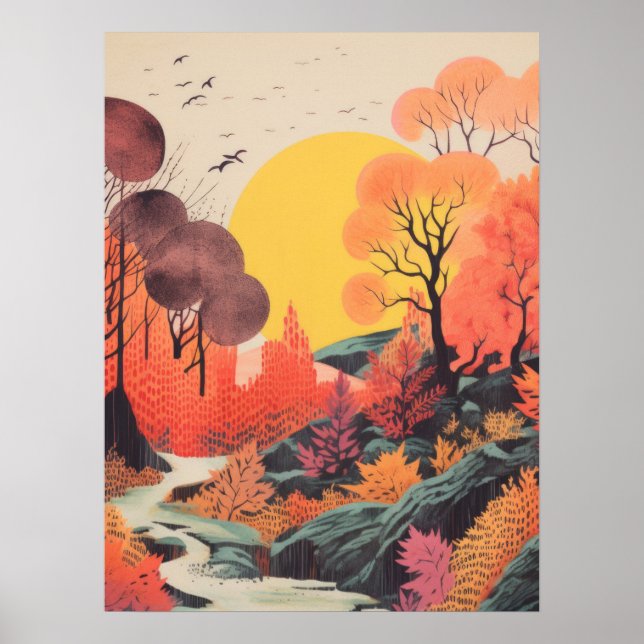 Herbstliche Überlegungen: Eine Serene-Fluss-Landsc Poster (Vorne)