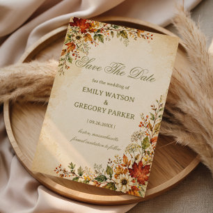 Herbstliche Vintage-Blumen Save The Date
