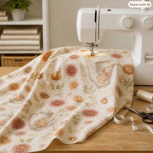 Herbstliche Vintage-Teekanne & Chrysanthemen-Landk Stoff