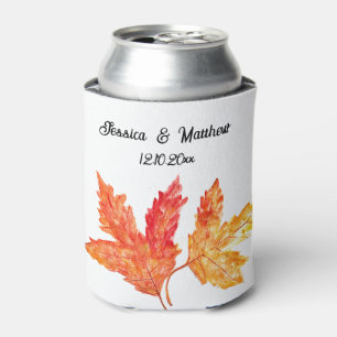 Herbstliche Wasserfarben-Hochzeit mit orangen Blät Dosenkühler