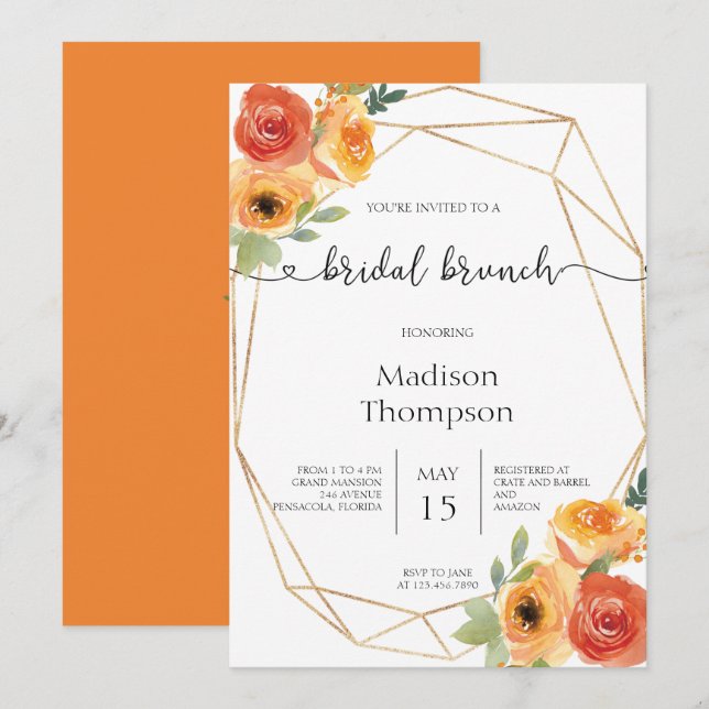 Herbstliche Watercolor Bridal Brunch Einladung (Vorne/Hinten)