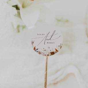 Herbstliche Wildblume   Beige Wedding`Umschlag Auf Runder Aufkleber