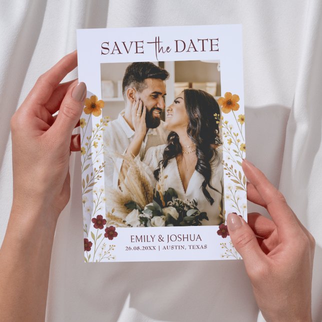 Herbstliche Wildblume Boho Wedding Foto Save The Date (Von Creator hochgeladen)