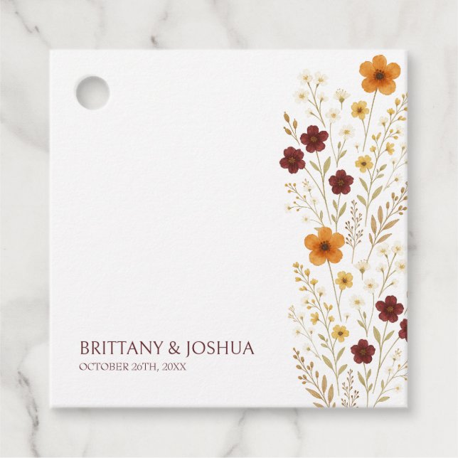 Herbstliche Wildblume Elegant Boho Hochzeit Geschenkanhänger (Vorderseite)