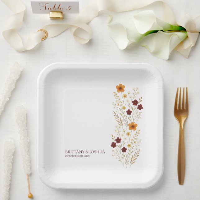 Herbstliche Wildblume Elegant Boho Hochzeit Pappteller (Hochzeit)