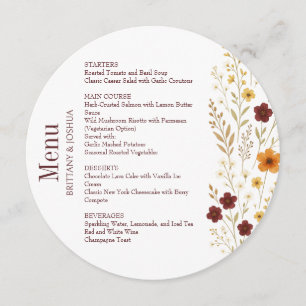 Herbstliche Wildblume Elegant Boho Hochzeit Runde Menükarte