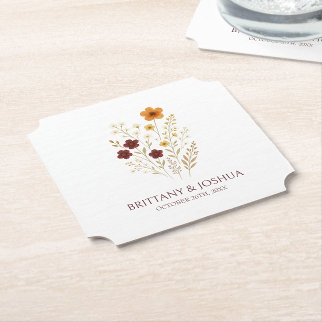 Herbstliche Wildblume Elegant Boho Hochzeit Untersetzer (angewinkelt)