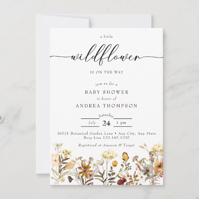 Herbstliche Wildblume | Floral Baby Dusche Einladung (Vorderseite)