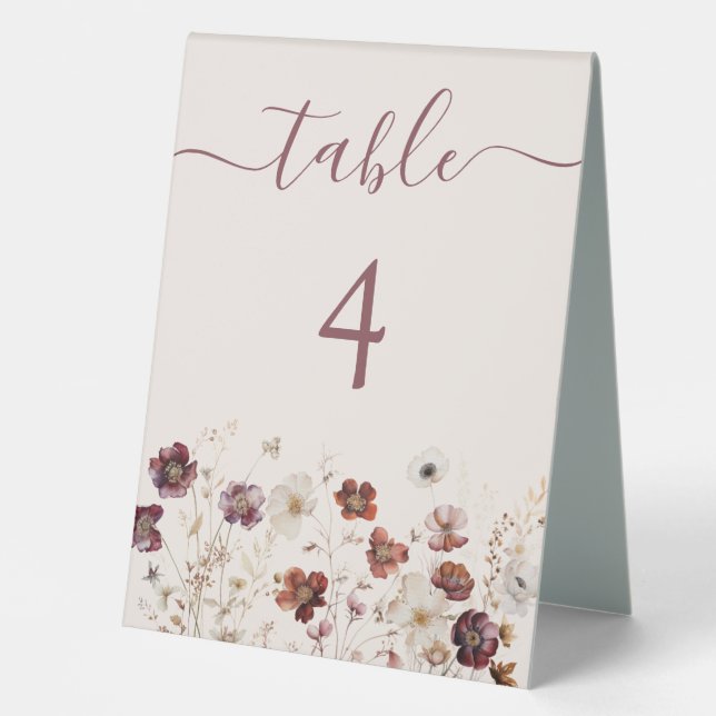 Herbstliche Wildblume Wiese Wedding Tischnummer Tischaufsteller (Vorderseite)