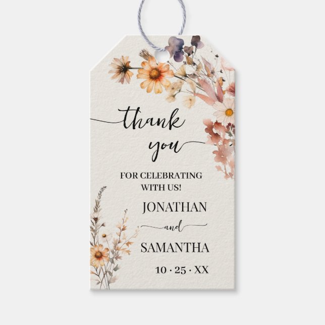 Herbstliche Wildblumen Hochzeit Brautparty Gefalle Geschenkanhänger (Vorderseite)