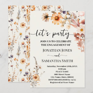 Herbstliche Wildblumen Ließ Party Boho Verlobung Einladung