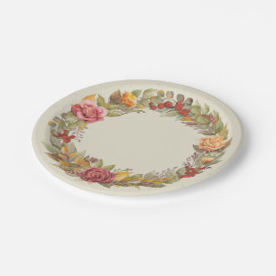 Herbstlicher Blumenkranz zum Thanksgiving Pappteller